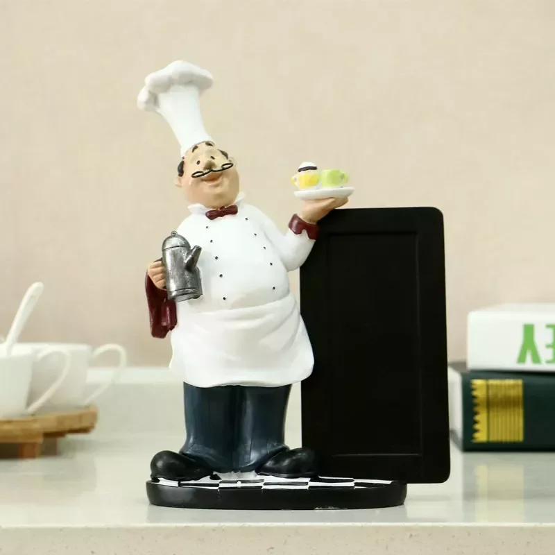 

24cm Resin Message Board Mustache Chef Figurines Western Restaurant Kitchen Pastry Shop Craft Home Decoration Accessories