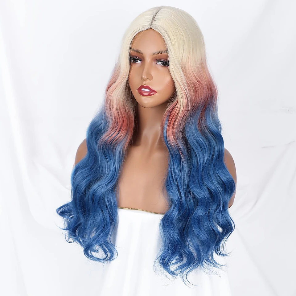 

AISI HAIR синтетический длинный волнистый парик блонд микс синие парики средней длины для женщин Косплей Искусственный цвет Омбре термостойки...