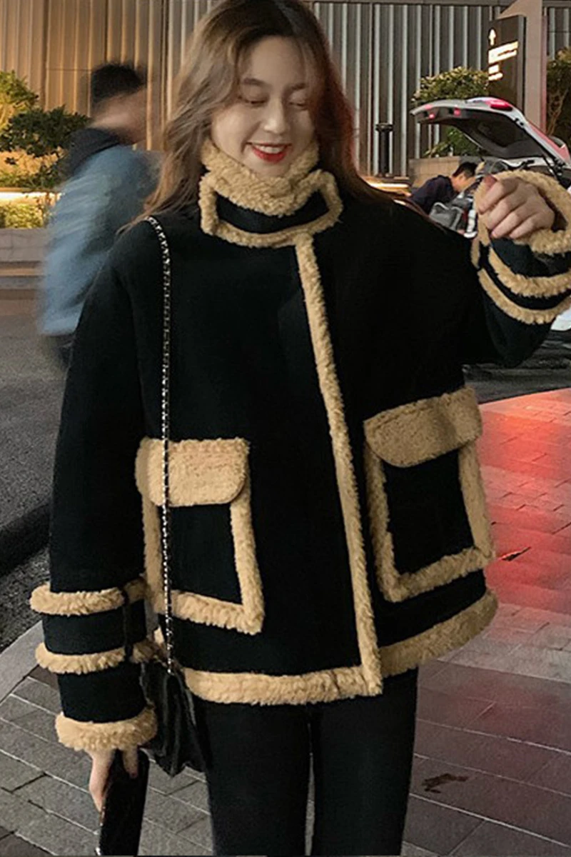 Пальто женское вельветовое на молнии утолщенное плюшевое пальто из овечьей