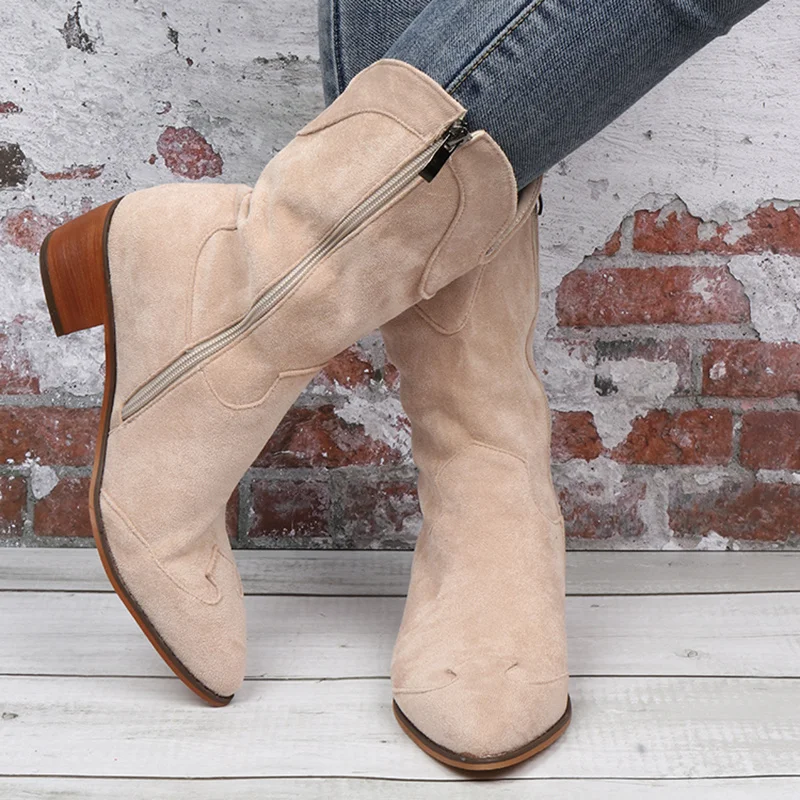 

Женские короткие ботинки в стиле ретро на низком каблуке, однотонные, с острым носком, в западном стиле, модная обувь для досуга, Осень-зима