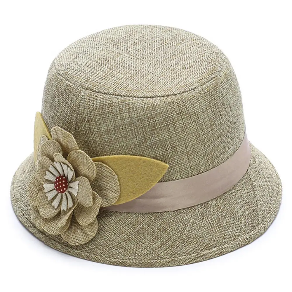 

Retro Spring Summer Flower Linen Wide Brim Cocktail Party Travel Ladies Hat Gift