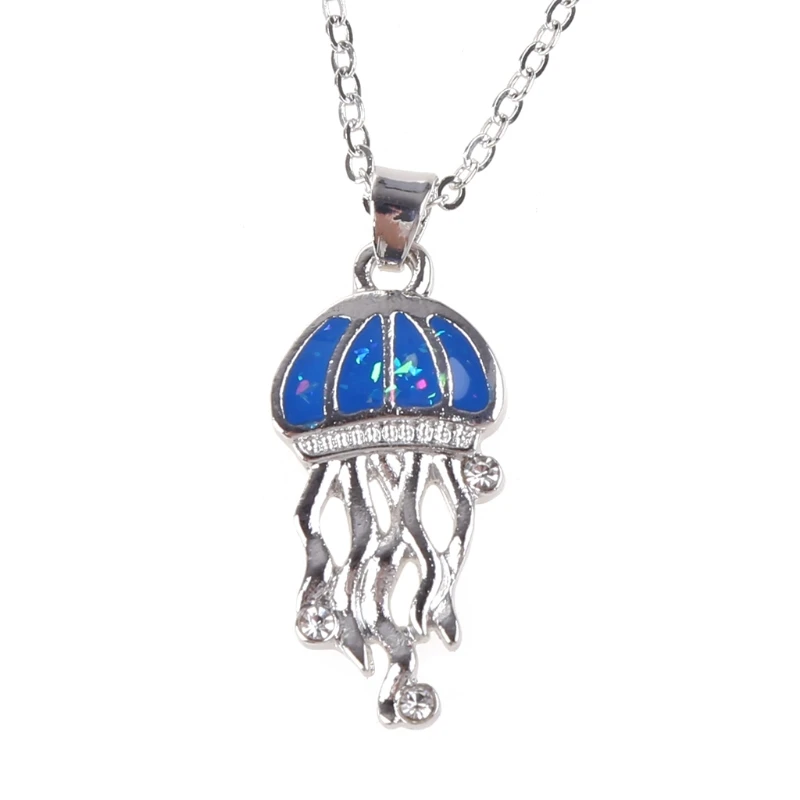 

Female Luxury Blue Opal Jellyfish Pendant Necklaces For Women Silver Color