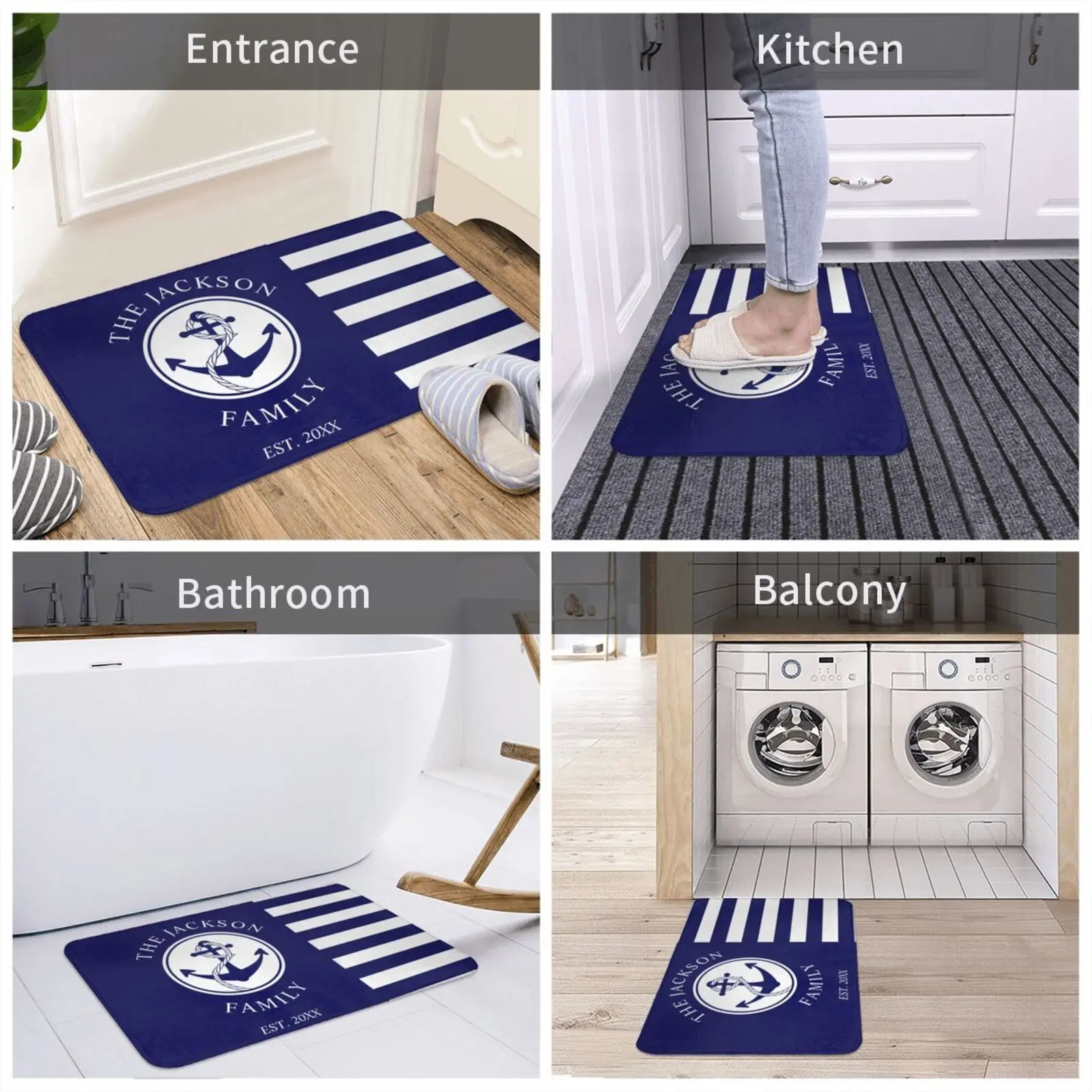 Темно-синий белый якорь морские дверные коврики кухонные мягкие для ванной