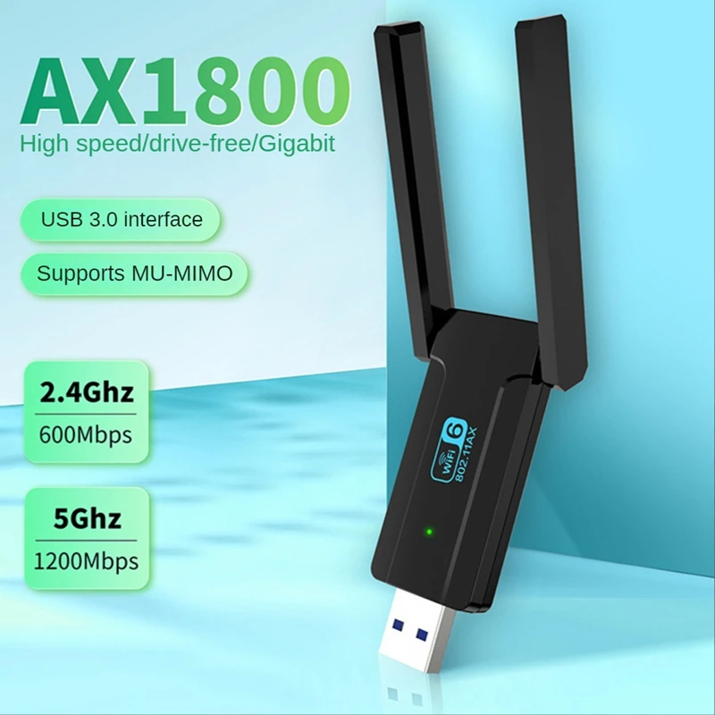 USB-адаптер Wi-Fi USB3.0 Wi-Fi6 Беспроводная сетевая карта AX1800M 2 4G/5Ghz Двухдиапазонная