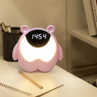 Cute Alarm Clock Night Light Children Bear Bedside Gift Baby Bedroom Decoration RGB Wake-up Motion Sensor Music Light digital