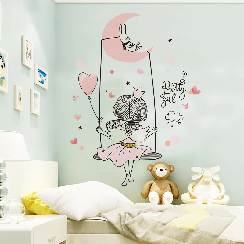 shijuekongjian fairy girl wall stickers vinyl diy butterflies flowers mural decals for house kids room baby bedroom decoration free global shipping