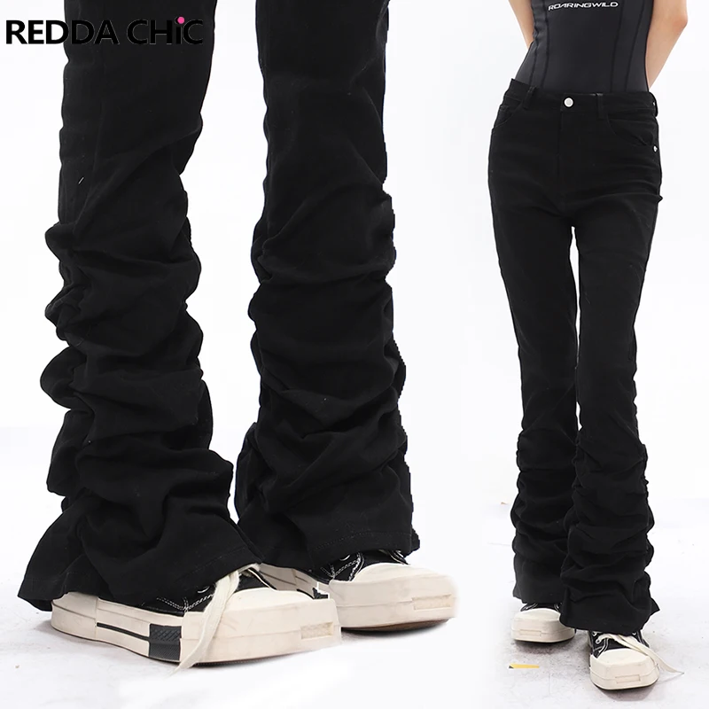 REDDACHiC Dark Academia Women Trousers Stacked Black Jeans Cyber Y2k Ruched Pants Stretchy Slim Retro Rokku Grayu Acubi Fashion