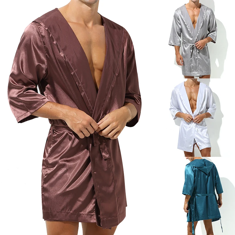 Мужские банные халаты летняя Домашняя одежда с коротким рукавом Шелковый