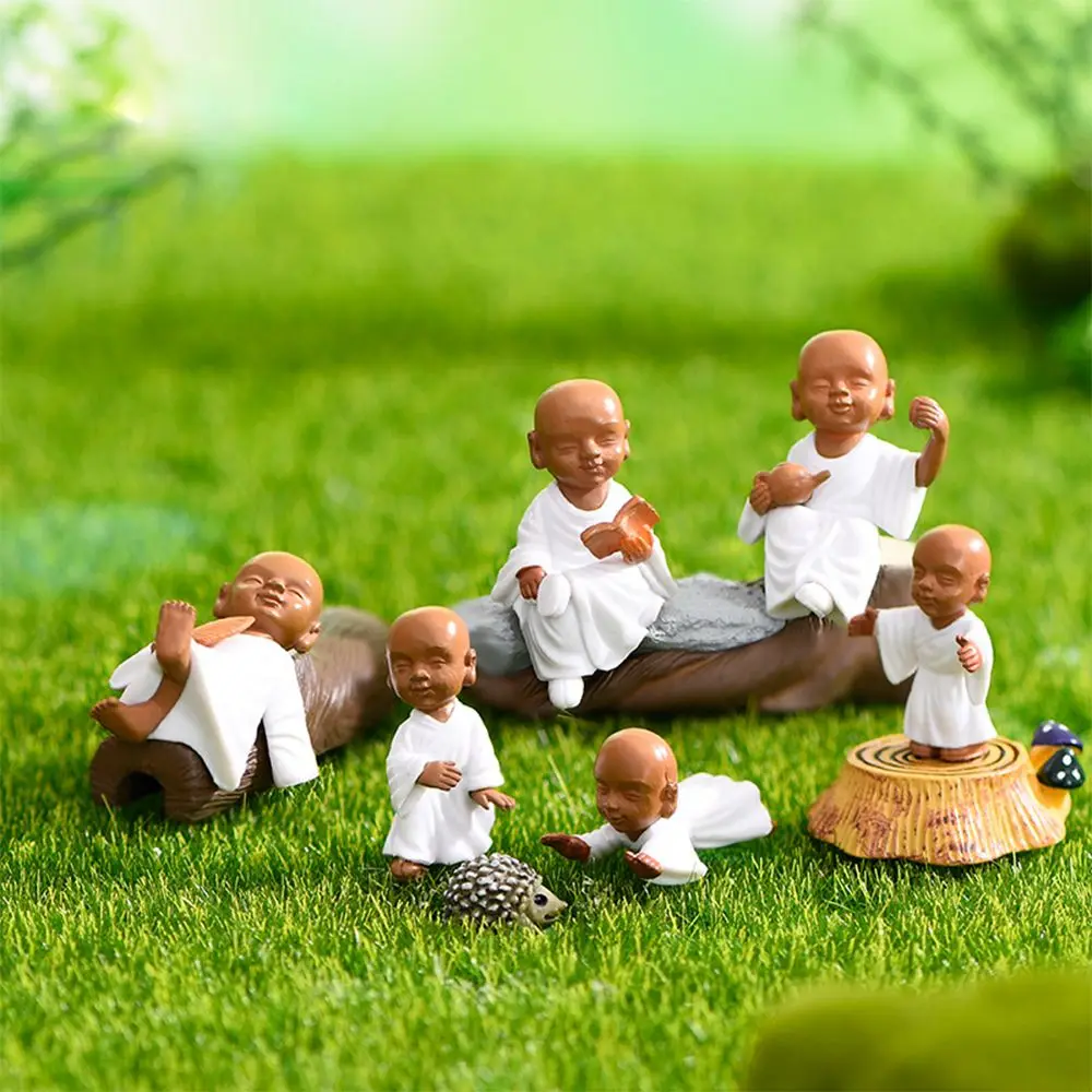 

6PCs DIY Home Decoration Cute Desktop Micro Landscape Monk Figurine Garden Figurine Cartoon