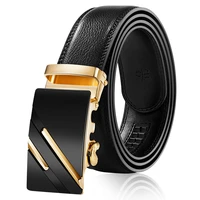 men leather belt metal automatic buckle brand high quality luxury belts for men famous work business black genuine cowskin strap