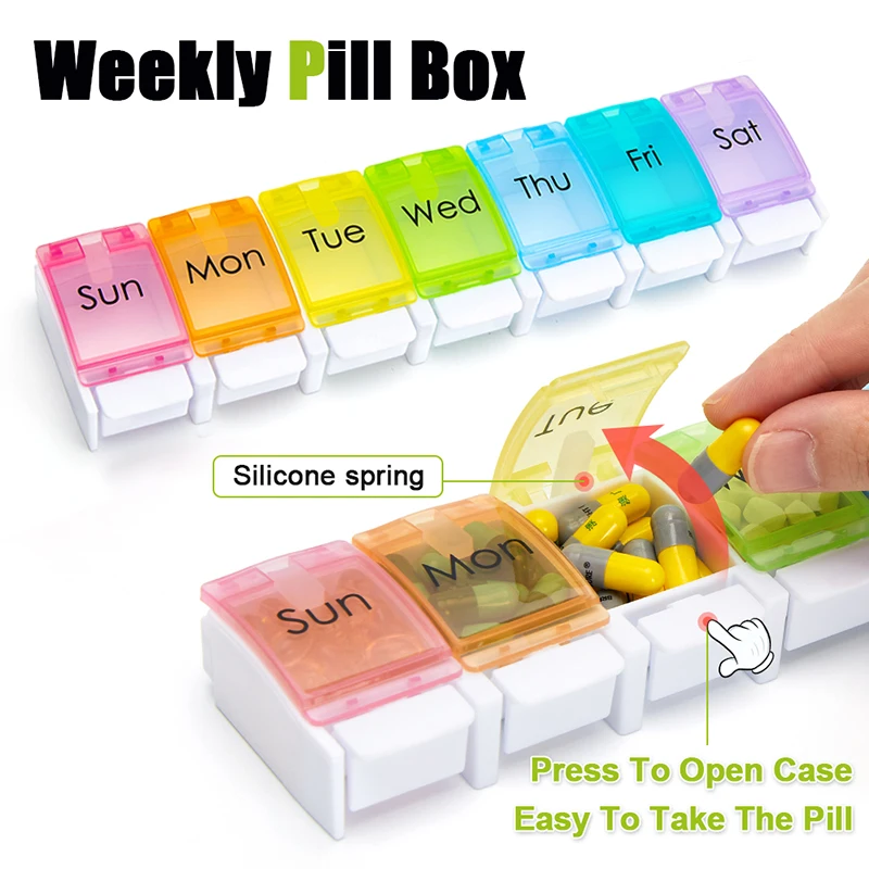 

7 Days Weekly Pillbox Tablet Holder Medicine Storage Case Drug Container Pill Box Tablet Storage Box Organizer 7 Cells Pill Case