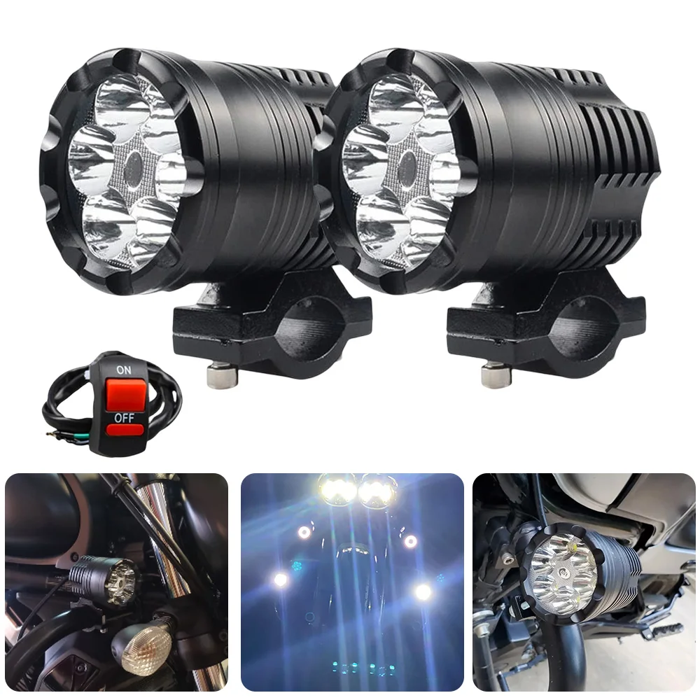 Auxiliary Motorcycle Headlights Spotlights Additional Flash LED Lamp 12V Car Motorbike Long Range Driving Fog Lights Faro Moto images - 6