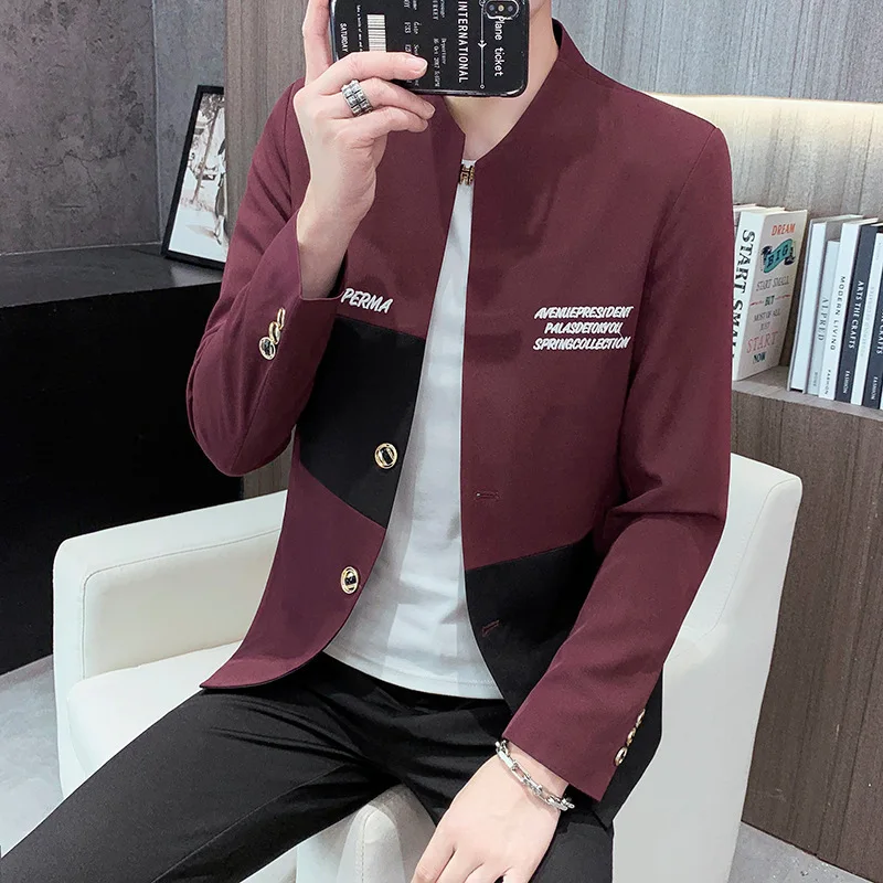 

HOO 2022 Men's Slim-Fit Assorted Colors Printed blazer Youth Autumn New Stand Collar Fashion Tailored blazers