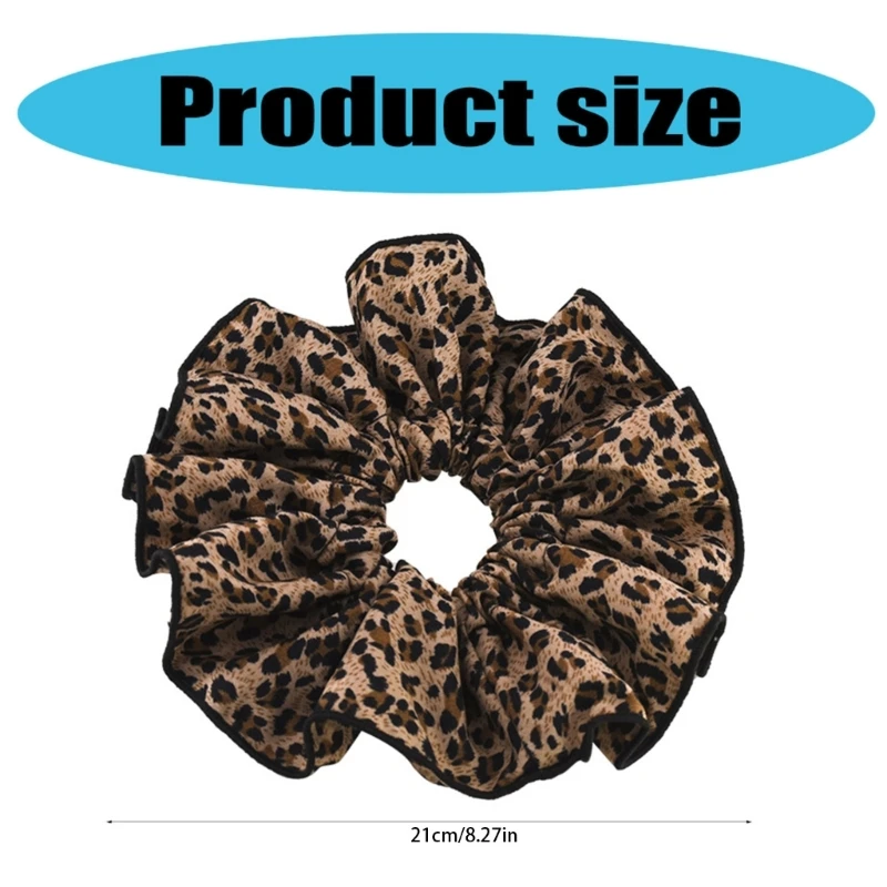 Q39C Ruffle Trim Leopard Scrunchies Женщины негабаритные большие булочки Странное держатель