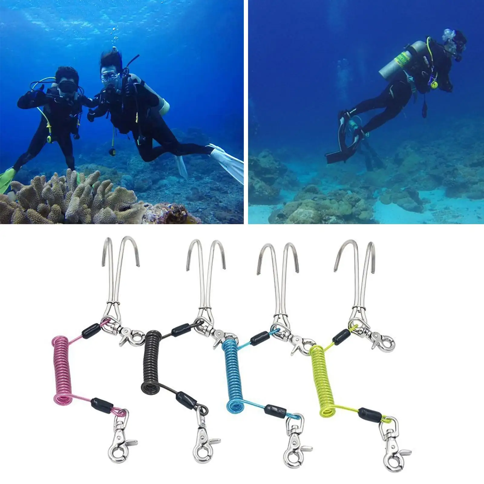

Hook Scuba Diving with Spiral Coil Lanyard Safety Accessories