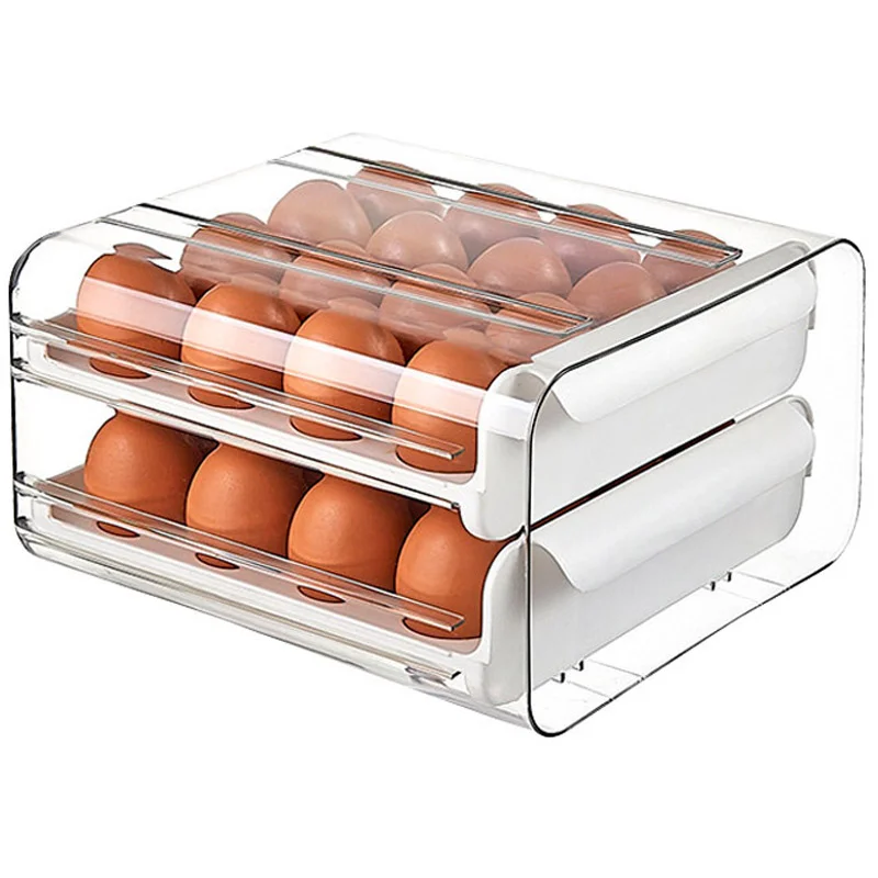 

Refrigerator Egg Storage Organizer Egg Holder for Fridger 2-Layer Drawer Type Stackable Storage Bins Clear Plastic Egg Holder