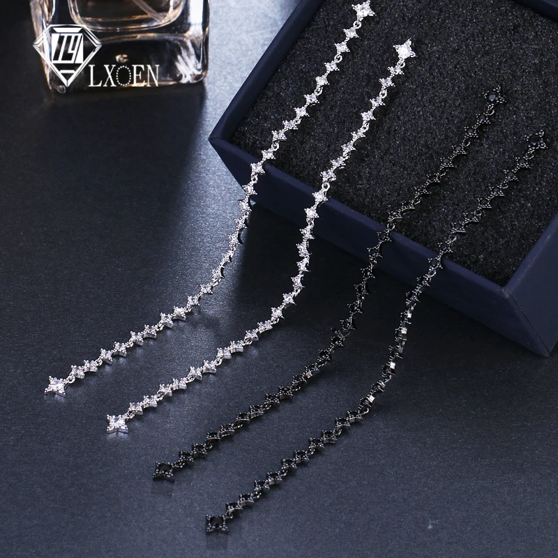 

LXOEN Luxury Fashion Women Thin Long Drop Earring for Girl Party Silver Color Wedding Engagement Dangle Earrings Bridal Jewelry