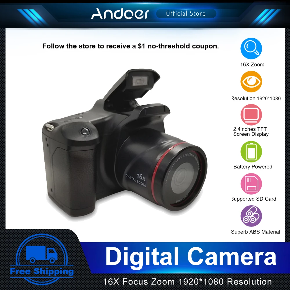 Цифровая камера Andoer 16X Focus Zoom 1920X1080 SLR с поддержкой карты 32 Гб Портативная для