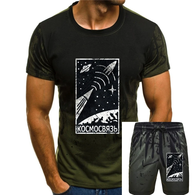 

Men T-shirt Retro Print Design Mens Tshirt Custom CCCP T Shirt Russia Space Rocket Program Tops & Tees Cotton Clothing