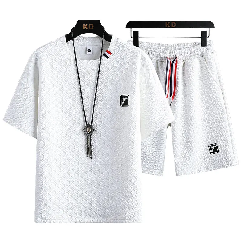 Men's Summer Thin Short-Sleeved Shorts Men's Waffle Shorts Suit Sports Fashion Brand Loose Casual Shorts