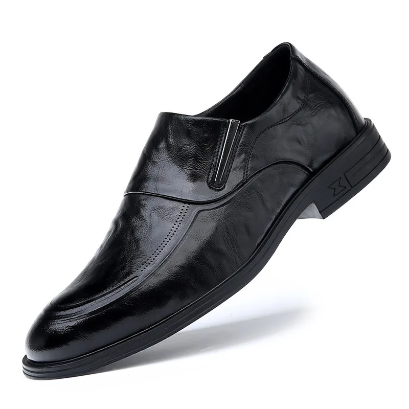 

Туфли D050 мужские из 100% натуральной кожи, деловая Брендовая обувь на плоской подошве из воловьей кожи, черные коричневые