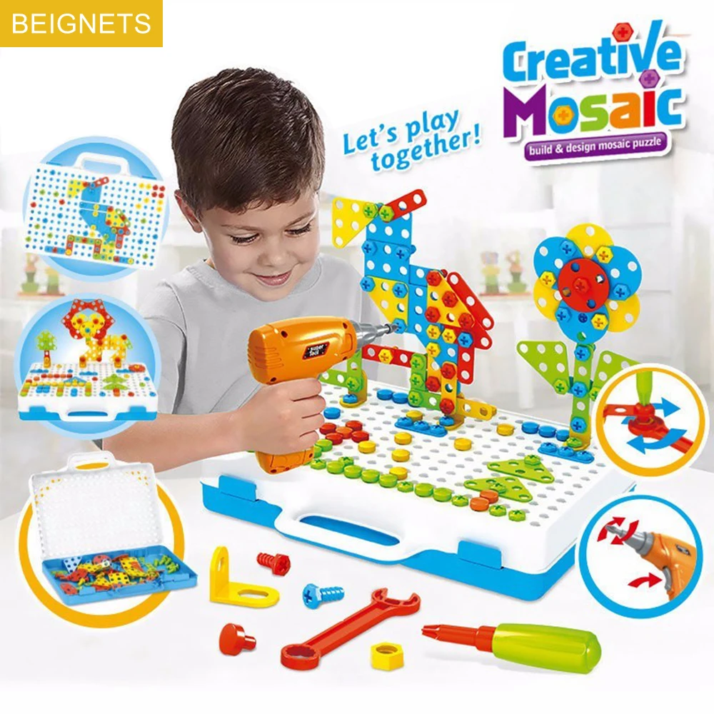 

Детский набор инструментов с имитацией электрического сверления, сверлильный винт, 3D конструктор «сделай сам», строительные блоки, пазлы, обучающие игрушки