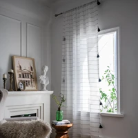 1pcs white striped window screening tassel curtain living room home decoration curtain