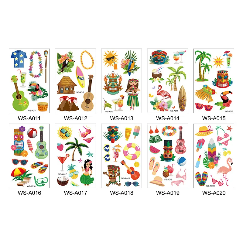 

2022 New 3/pcs Safety Material Cartoon Children Tattoo Stickers 10 Style Hawaiian Cartoon Arm Body Temporary Tattoo Fake Tattoo