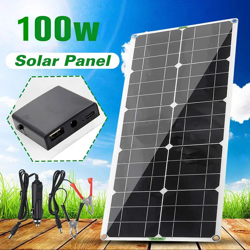 

100W Solar Charger with 100A Controller Waterproof Solar Panel Kit for Mobile Phone Battery RV Boat Emergency Charging Board
