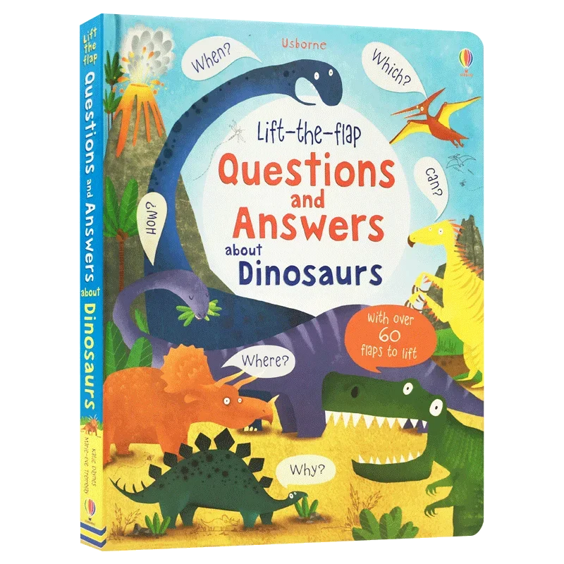 Фото Usborne Questions And Answers About Dinosaurs, дети в возрасте 3, 4, 5 6 лет, научно-популярные книги с картинками на английском языке, 9781409582144 №1