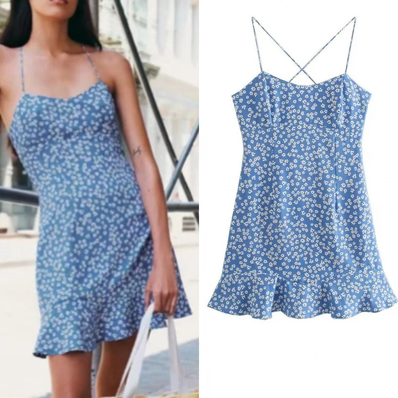 

Оптовая продажа, модное элегантное мини-платье на бретельках с принтом 9467