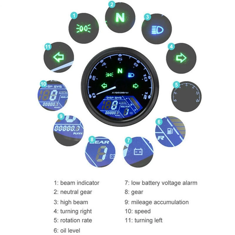 

LCD Digital Motorcycle Speedometer Tachometer Cafe Racer Moto Odometer 12000RPM Motorcycle Supplies Accessories