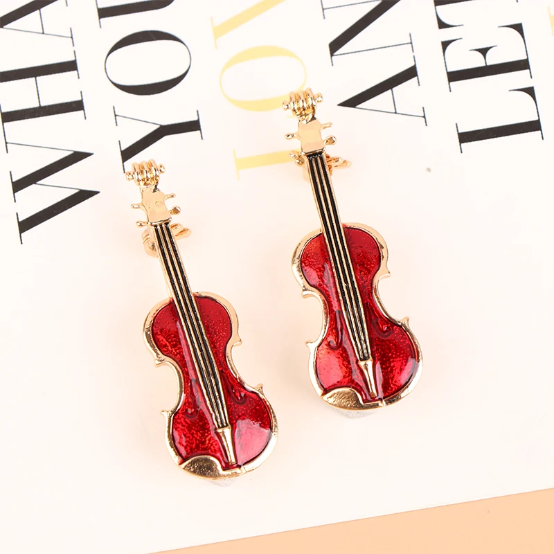

1Pc Elegant Red Violin Pins Brooches Lady Crystal Rhinestone Musical Instruments Brooch Pin Jewelry Accessories Women Brooches