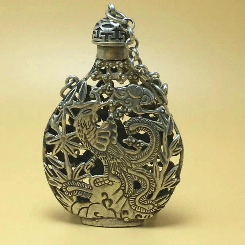 Китайская тибетская серебряная старая медь ручная резная статуя Кирин Феникса