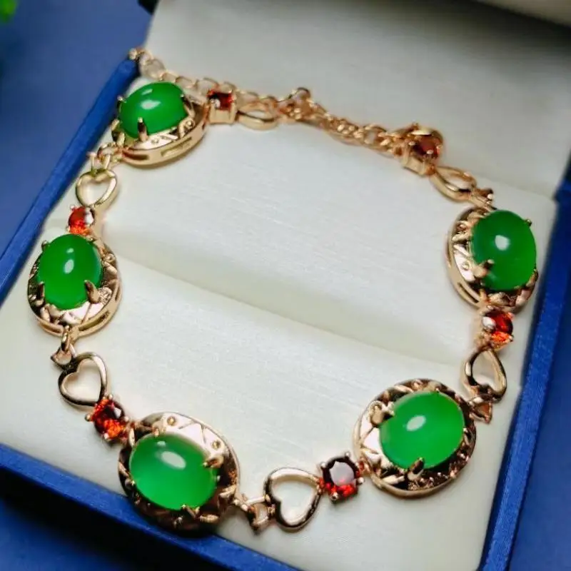 

Genuine Natural Green Jade And Silver Bracelet Women Fine Jewelry Chrysoprase Bangle Certified Jades Stone Chalcedony Bracelets