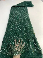 new green desgin beads lace handmade fabric french wedding dress latest nigeria cotton embroidery good price with sequins