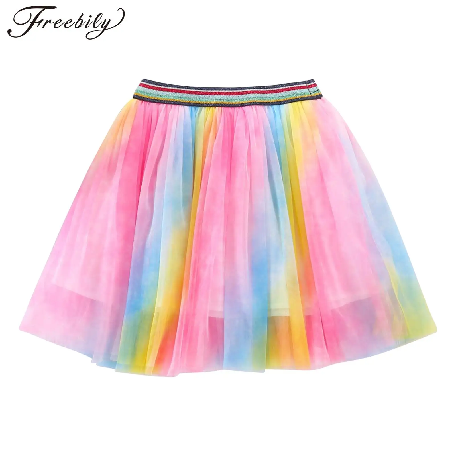 

Летняя юбка для маленьких девочек, цветная яркая Радужная эластичная сетчатая юбка-пачка с поясом, повседневная одежда для девочек