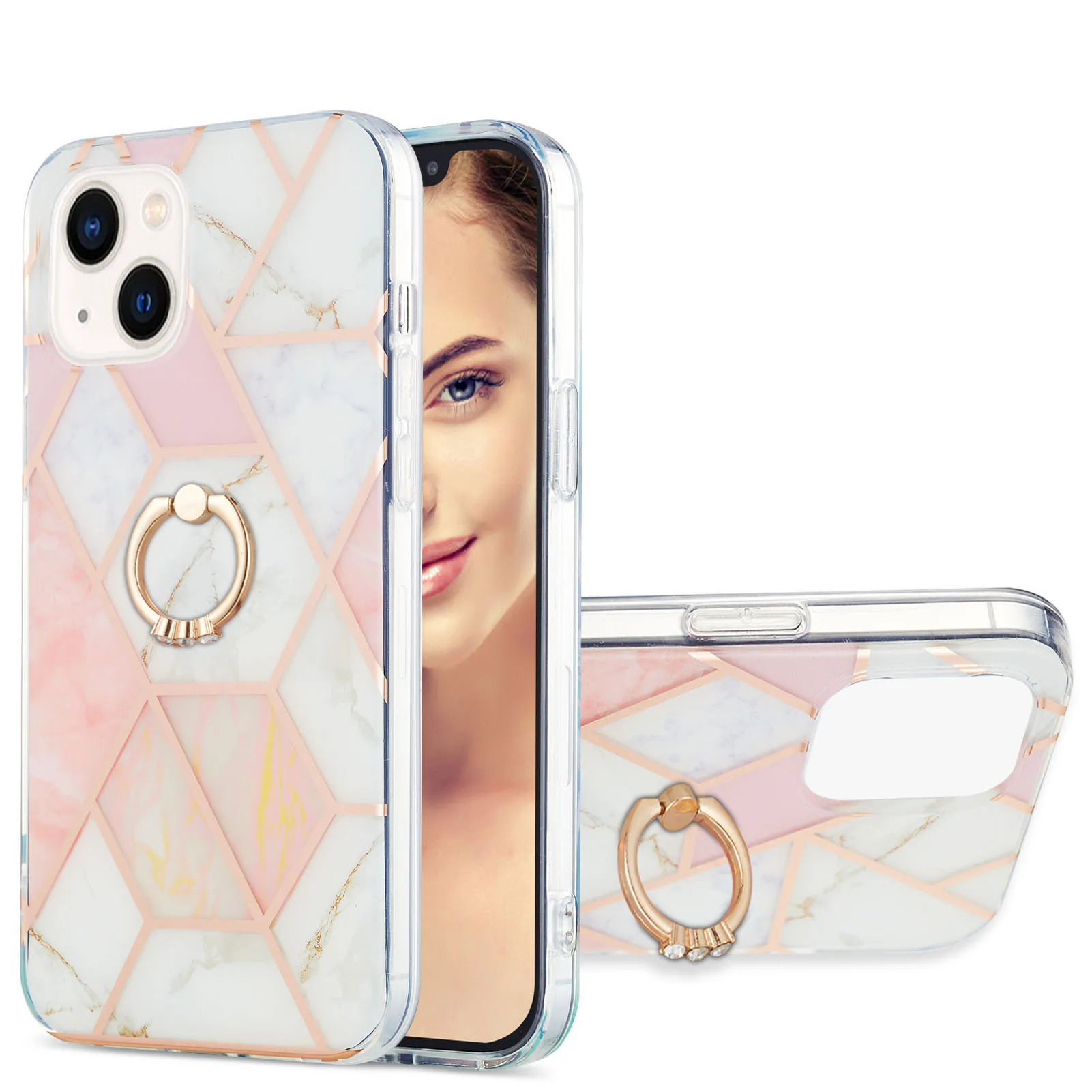 

Plating Ring Holder Phone Case For iPhone 13 12 11 14 Pro Max X XS XR 7 8 Mini Plus Marble Spell Stand Fashion Back Cover YB