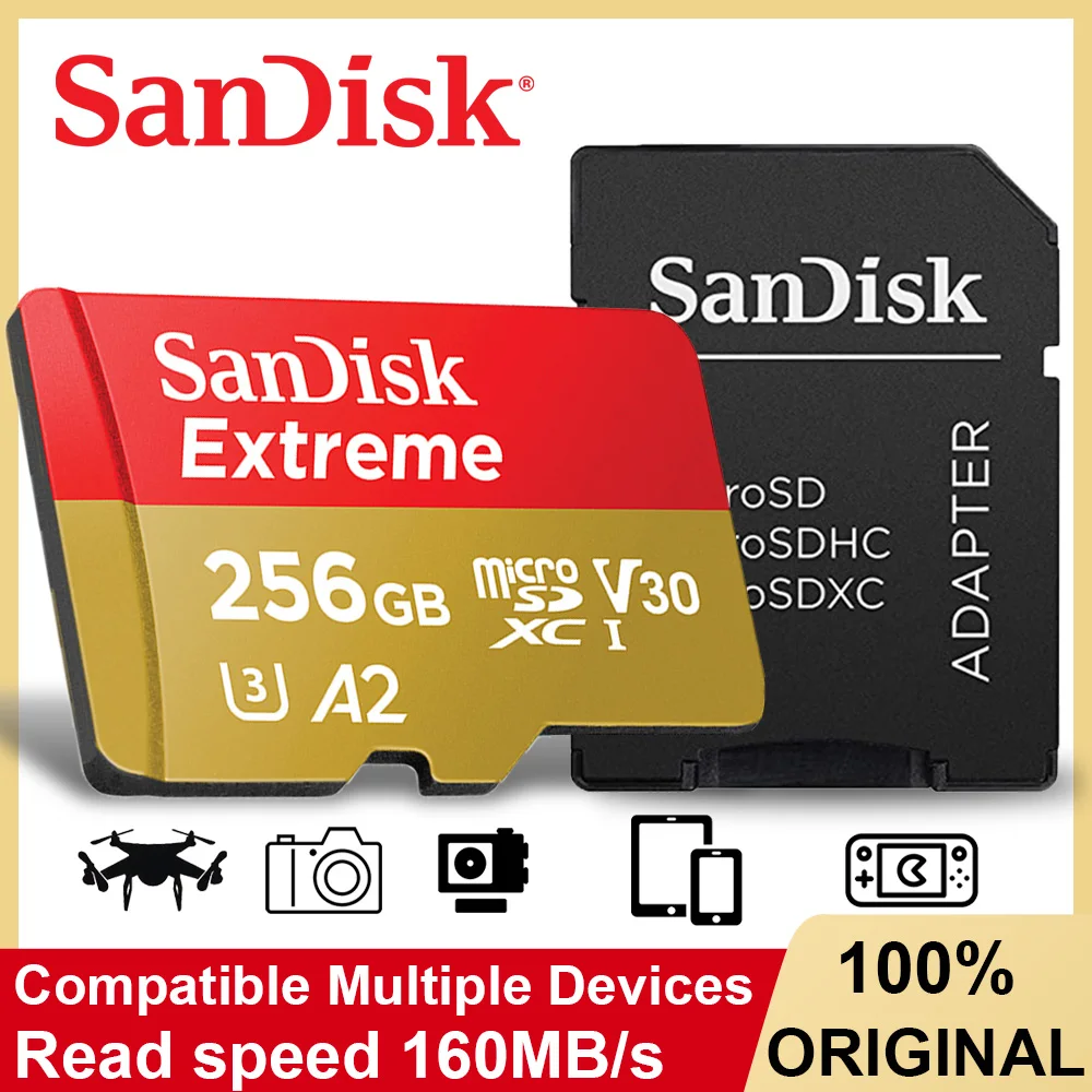 SanDisk Оригинальная карта памяти 128 ГБ A2 U3 Extreme microSDXC флэш-карта 256 512 USB TF-карта 4K для