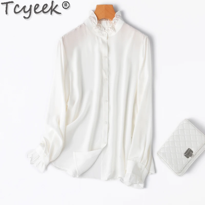 Женская рубашка из шелка тутового шелкопряда с длинным рукавом