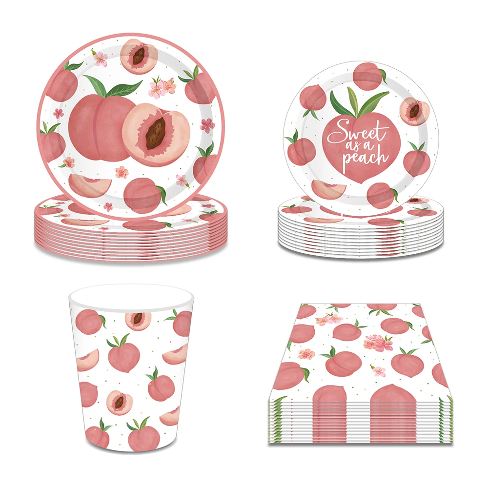 

Cartoon Peach Summer Fruit Hawaii Birthday Party Disposable Tableware Sets Cups Plates Napkins Baby Shower Party Decorations