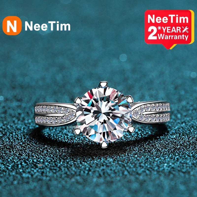 

NeeTim 3ct Moissanite Wedding Rings Women 925 Sterling Silver with 18K White Gold Plated Ring Engagement Wedding Promise Band