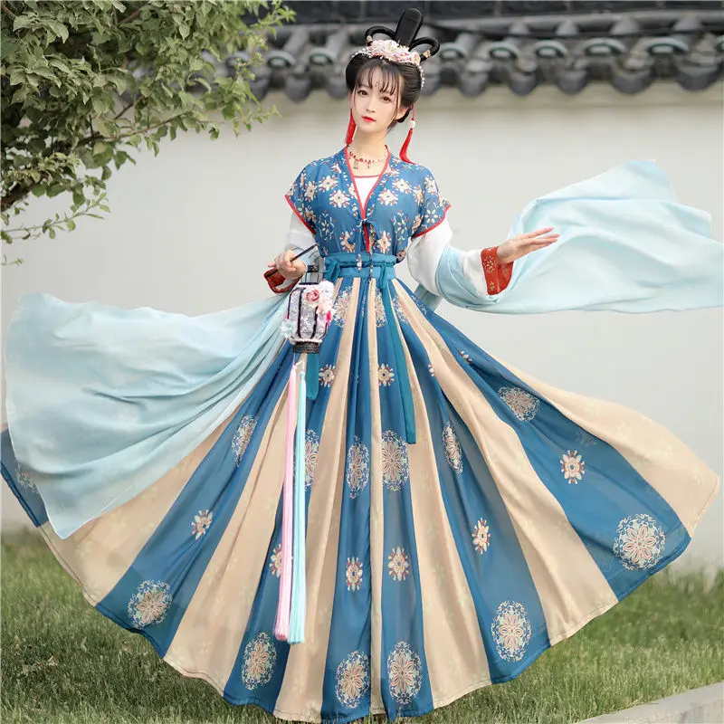 

New 2022 Hanfu Suit Female Flower God Fu Canghai Fu Waist Embroidered Skirt Hanfu Women Traditional Chinese Clothing For Women