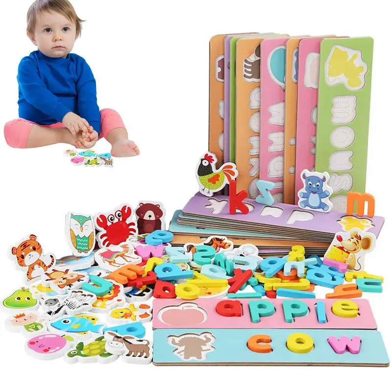 

Набор детских игрушек для правописания, обучающая игрушка с 18 карточками и 52 буквами, «строители слов», игрушка для распознавания цветов