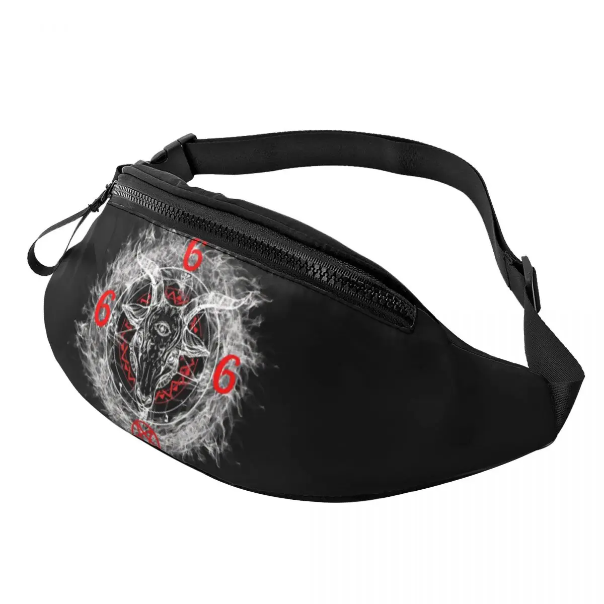 Satanic Goat Head Baphomet Circle Satan Symbol Lucifer Devil Printed Waist Bags Unisex Fanny Pack Travel Banana Bags Belt Pouch