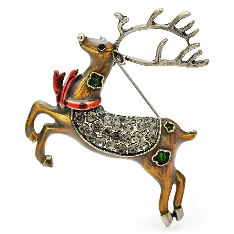 

Wuli&baby Vintage Deer Brooches For Women Rhinestone Enamel Christmas New Year Animal Party Office Brooch Pin Gifts