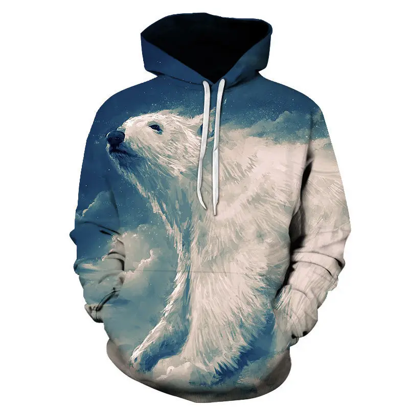 

Толстовка мужская с капюшоном, Модный повседневный Топ с длинным рукавом, 3d-цифровой принт медведя, пуловер, осень 2022