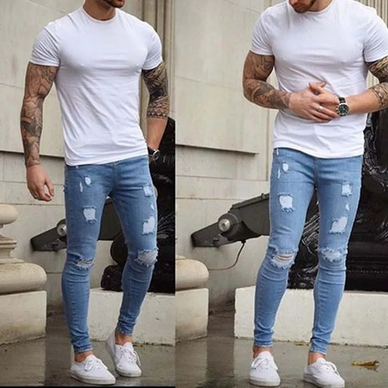 

Лидер продаж 2022, весна-осень, повседневные облегающие тонкие шлифованные рваные джинсы скинни с потертостями, оптовая продажа мужских обтягивающих джинсов-карандаш