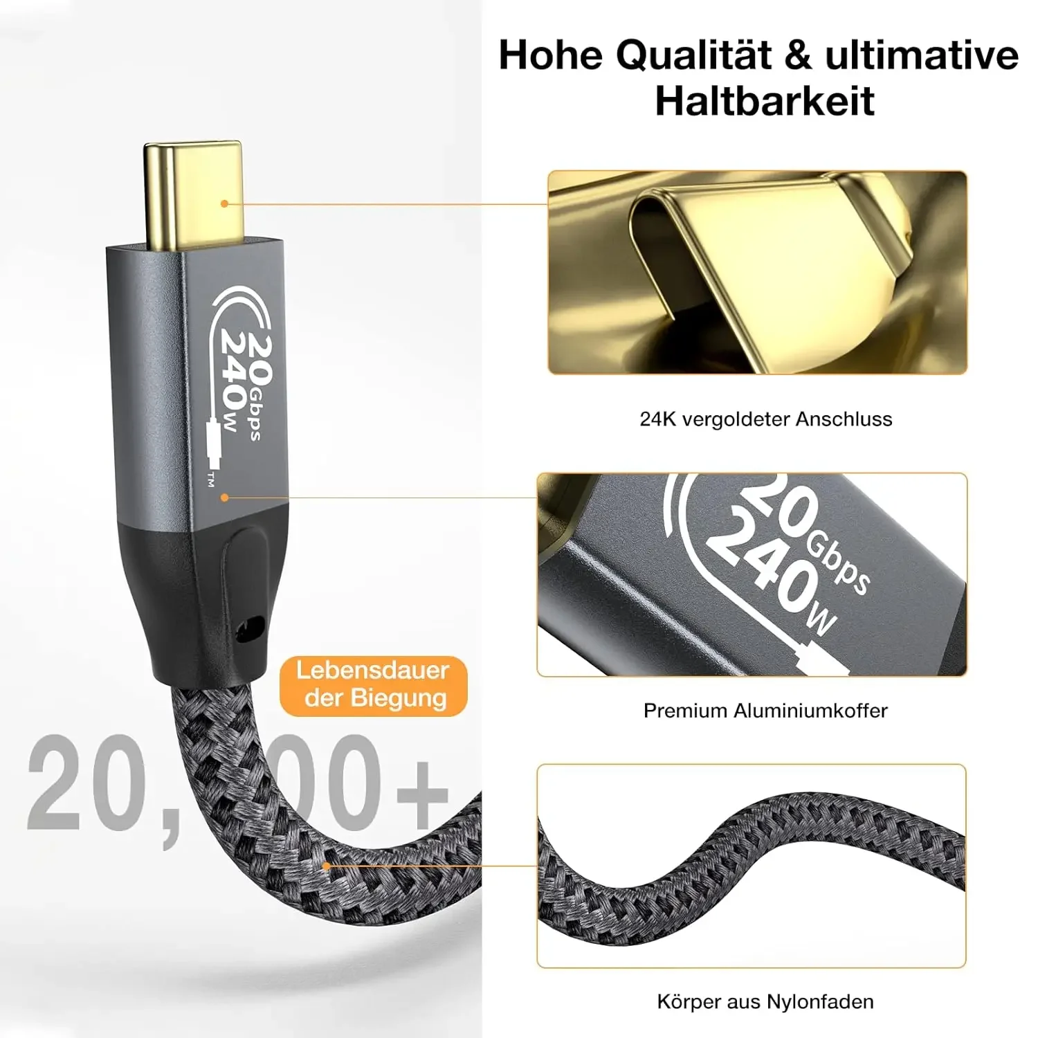 Кабель USB 240 Gen2 Thunderbolt, 20 Гбитс, 3,2 Вт, 5 А, 240 Вт (art.: 3920c8eaee36a) - 3920c8eaee36a