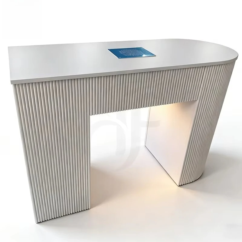 Фото Factory Price Modern Style Beauty Salon Furniture Wooden  Nail Table Semi-circular Nail Table Design for Manicure №2